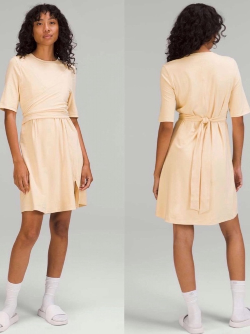 Lululemon Cotton Wrap-Front T-Shirt Dress Prosecco